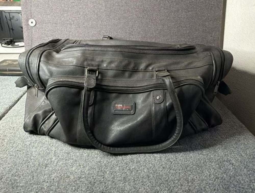 Vintage Black Leather Duffle Weekender Travel Gym Bag